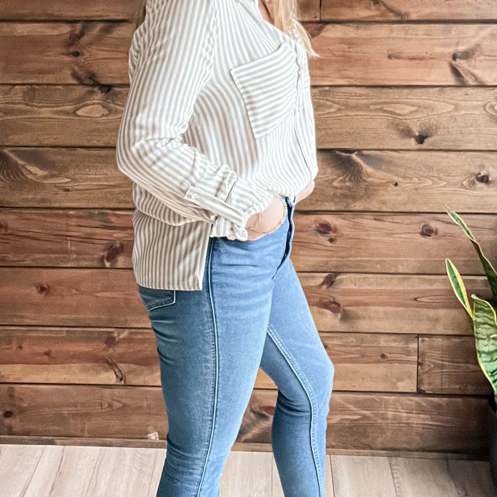 THE MONICA TAUPE BUTTON UP BLOUSE - Picture 4 of 10